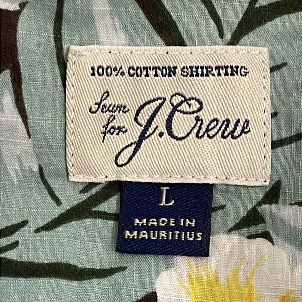 J. Crew Green and Black Hawaiian Floral Casual Button Up Shirt Mens Size Large